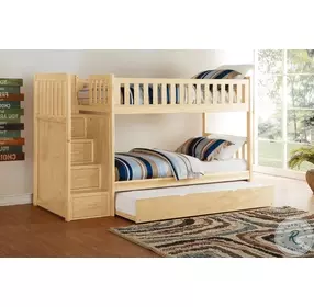 Bartly Natural Pine Twin Bunk Bed With Reversible Step Storage And Twin Trundle