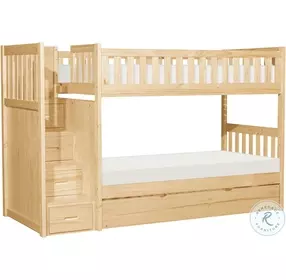 Bartly Natural Pine Youth Bunk Bedroom Set With Reversible Step Storage And Youth Trundle