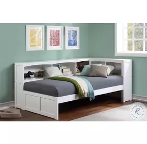 Galen White Twin Bookcase Corner Bed
