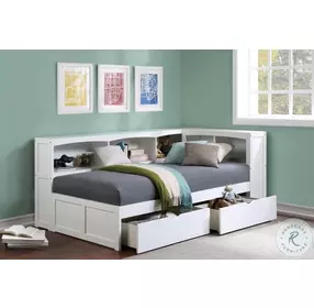 Galen White Twin Bookcase Corner Bed With Storage Boxes
