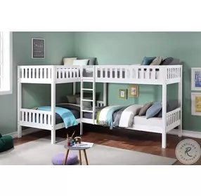 Galen White Twin L Corner Bunk Bed