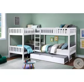 Galen White Twin Corner Bunk Bed With Trundle