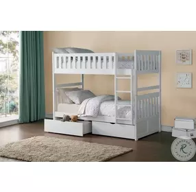 Galen White Twin Over Twin Bunk Bed With Storage Boxes