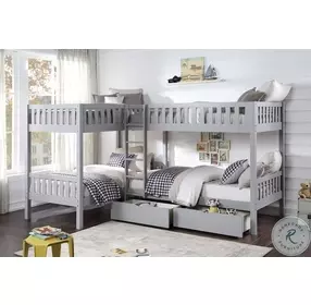 Orion Gray Twin Corner Bunk Bed With Storage Boxes