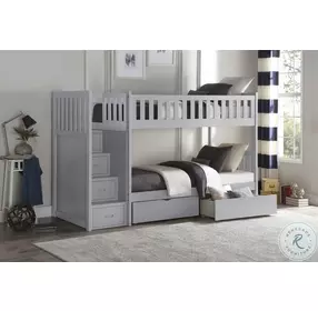 Orion Gray Twin Bunk Bed With Reversible Step Storage And Storage Boxes