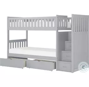 Orion Gray Youth Bunk Bedroom Set With Reversible Step Storage And Storage Boxes