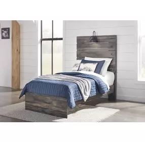 Drystan Brown Rustic Twin Panel Headboard with LED and USB Charging