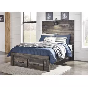 Drystan Brown Rustic Full Panel Headboard with LED and USB Charging