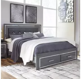 Lodanna Gray King Upholstered Panel Storage Bed