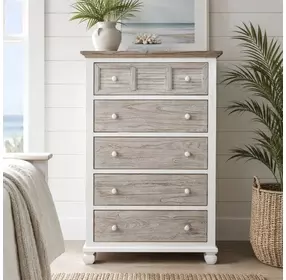 Island Haven Dapple Grey and Blanc 5 Drawer Chest