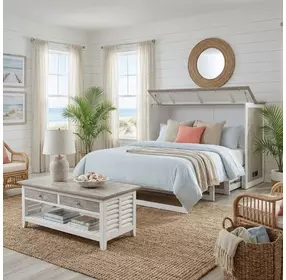 Islamorada Dapple Gray and Blanc Queen Storage Cabinet Bed with Mattress and USB Charging
