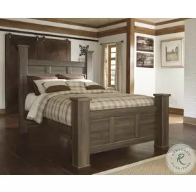 Juararo Dark Brown Queen Poster Bed