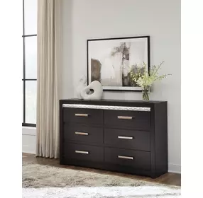 Shoralli Black 6 Drawer Dresser with LED