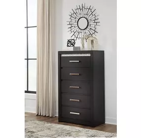 Shoralli Black 5 Drawer Chest with LED
