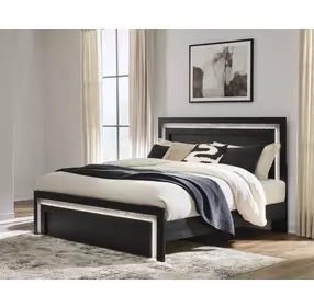 Shoralli Black King Panel Bed with LED