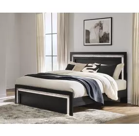 Shoralli Black Queen Panel Bed with LED