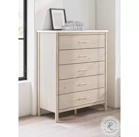 Cadmori Tan And White 5 Drawer Wide Chest