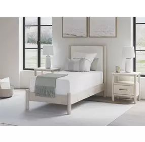 Cadmori Tan And White Twin Upholstered Panel Bed