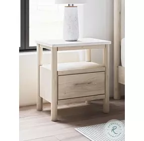 Cadmori Tan And White 1 Drawer Nightstand