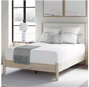 Cadmori Tan And White Queen Upholstered Panel Bed