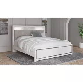 Altyra White and Gray King or California King Upholstered Panel Headboard with LED