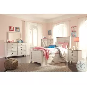 Willowton Whitewash Twin Single Side Under Bed Storage Panel Bed