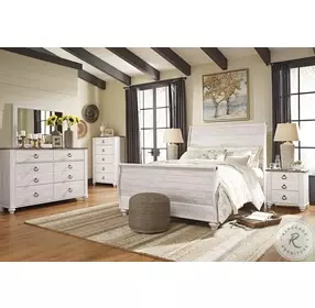 Willowton Whitewash Queen Sleigh Bed With Horizontal Planks