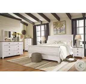 Willowton Whitewash King Sleigh Bed With Horizontal Planks