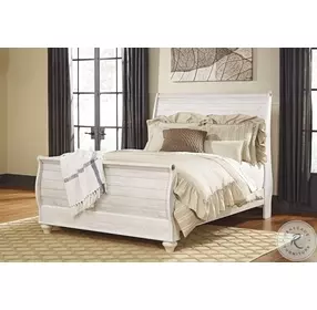Willowton Whitewash Queen Sleigh Bed With Horizontal Planks