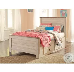 Willowton Whitewash Full Single Side Under Bed Storage Panel Bed