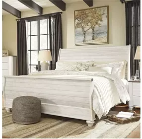 Willowton Whitewash King Sleigh Bed With Horizontal Planks