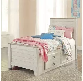 Willowton Whitewash Twin Single Side Under Bed Storage Panel Bed