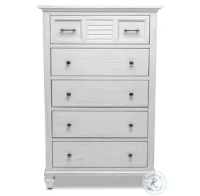 Bay Harbor Distressed White 5 Drawer Chest