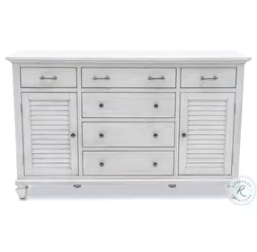 Bay Harbor Distressed White 6 Drawer and 2 Door Dresser