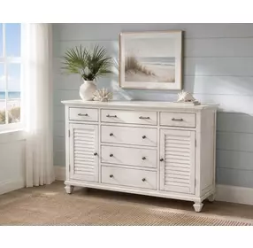 Bay Harbor Distressed White 6 Drawer and 2 Door Dresser