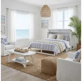 Surfside Weathered White Queen Storage Cabinet Bed with Mattress and USB Charging