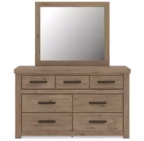 Garistyn Light Brown 6 Drawer Dresser and Rectangular Mirror