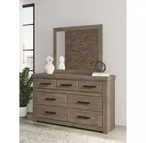 Garistyn Light Brown 6 Drawer Dresser and Rectangular Mirror