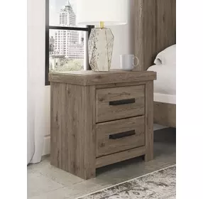 Garistyn Light Brown 2 Drawer Nightstand with USB Charging
