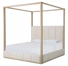 Carino Sand Cerused and Beige King Upholstered Canopy Bed