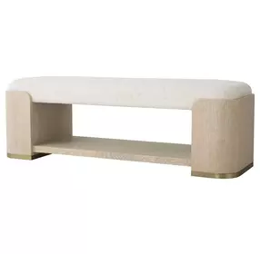 Carino Sand Cerused and Beige Upholstered Storage Bed Bench
