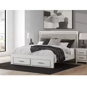 Birmonton Matte White and Gray King Upholstered Panel Headboard