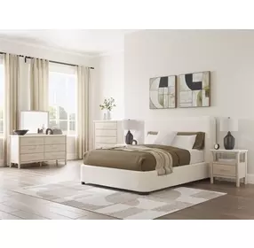 Whittgate Beige Performance Fabric Queen Upholstered Panel Bed