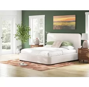 Whittgate Beige Performance Fabric King Upholstered Panel Bed