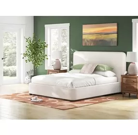 Whittgate Beige Performance Fabric California King Upholstered Panel Bed