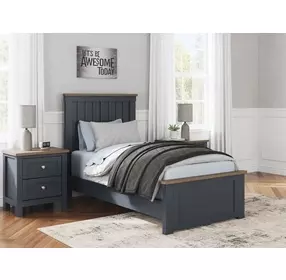 Landocken Dark Slate Blue and Light Brown Twin Panel Headboard