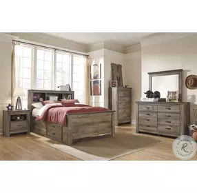 Trinell Brown Full Bookcase Bed with Double Sided Storage