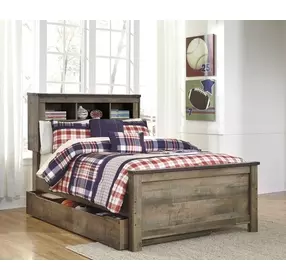 Trinell Brown Full Bookcase Storage Bed with Nailhead Trim
