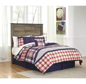 Trinell Warm Rustic Plank Full Panel Headboard with Nailhead Trim