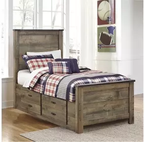 Trinell Brown Twin Panel Bed With 2 Storage Drawers